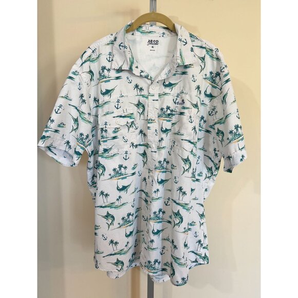 Izod Saltwater Shirt Marlin Fishing Nautical Anchors Vented Button Up Mens XL - Picture 5 of 12